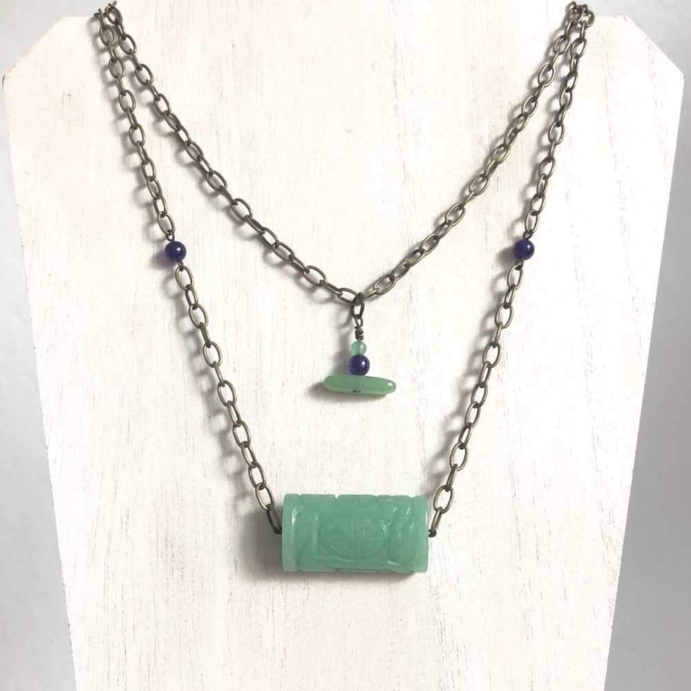Unique Statement Necklace - Green Aventurine & Amethyst- Nickel Free!